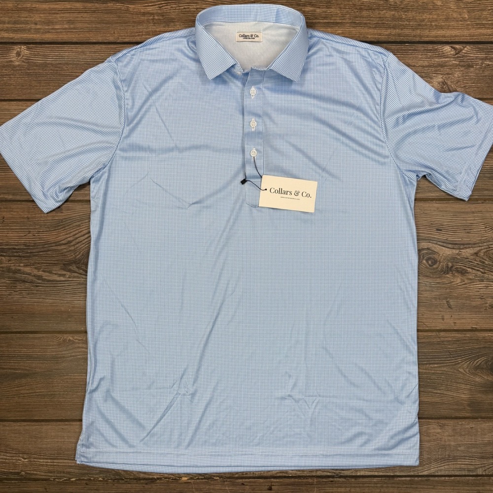 Collars & Co Mens Dress Collar Polo Size Large Blue Houndstooth Relaxed Fit NWT - Picture 2 of 7